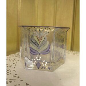 Handmade Artisan Glass Sea of Sweden Decorative Candle Holder Hand Painted Artis